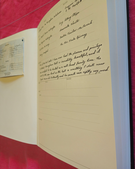 Side view of both pages of the Ballrooom Diary with dance card inserted 